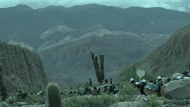 Pilgrimage in Jujuy Province, People Marching during the Holy Week in the Quebrada de Humahuaca Valley, Altiplano Region, Argentina, South America.  