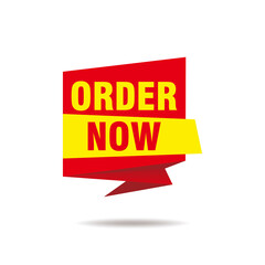 Simple Flat Order Now Banner with Red and Yellow Color Isolated on White Background Design, Order Now Element Template Vector for Advertising, Social Media, Web Banner