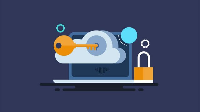 Cloud security concept. Business cloud computing and internet data protection, network security technology, animated 4k video clip.