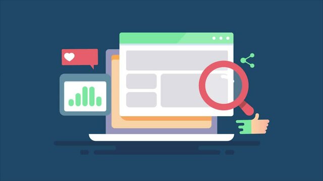 Website analytics, business data, market research, seo information processing, digital report concept. 2d animation 4k video clip.