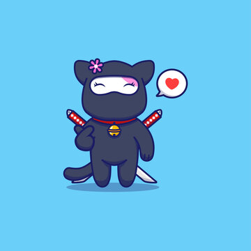 Cute ninja cat posing love hand