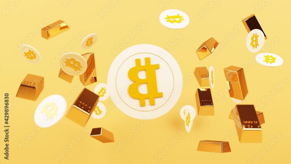 Poster bitcoin is becoming more valuable than gold and currency today, finance concept in yellow color. 3d 