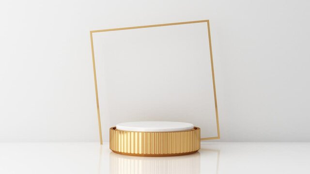 Mock up geometric shape gold and glass texture with white color podium for product design, 3d rendering, 3d illustration animation loop