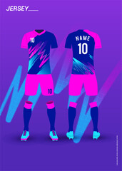 3D realistic of front and back of football jersey shirt with pants and soccer socks on shop backdrop. Concept of team uniform or football apparel mockup template in vector illustration_3