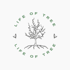The tree of life hand drawn vector logo design template