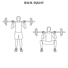 Back squat exercise strength workout vector illustration outline