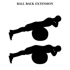 Ball back extension exercise strength workout vector illustration silhouette