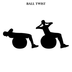 Ball twist exercise strength workout vector illustration silhouette