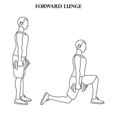 Forward lunge exercise strength workout vector illustration outline