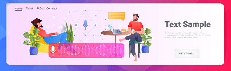 people communicating in instant messengers by voice messages audio chat application online communication