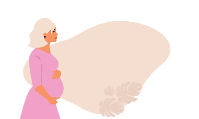 Pregnant woman on a background of leaves.The concept of pregnancy, motherhood, family. Happy mum. Pregnant belly side view. Pregnancy concept. Pregnant woman holds her belly.