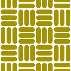 Repeating checked pattern of three alternating horizontal and vertical rounded gold colored rectangles in squares, vector illustration