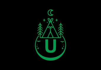 Green color of U initial letter in camping circle badge