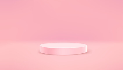 Pink bright round stage with copy space. Banner template