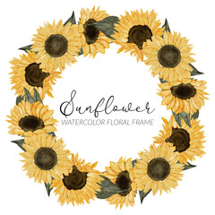 watercolor sunflower floral wreath frame