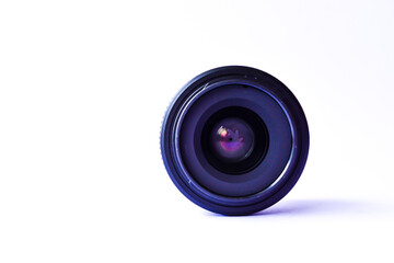 Camera photo lens over white background