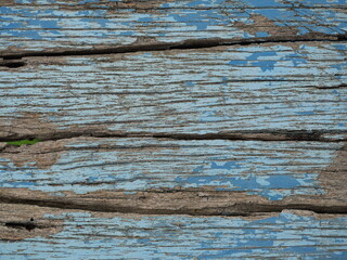 Naklejka premium Weathered blue and brown wood sheets, Old wooden boards with rusty nail 