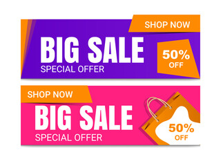 Super Sale modern Banner design template. Big sales discount announce shopping banners advertising background
