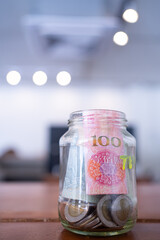 money in the glass with filter effect retro vintage style