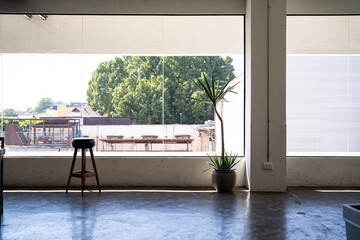 Minimalist room, Large windows with city view