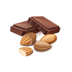 Chocolate slices with almonds. Vector illustration