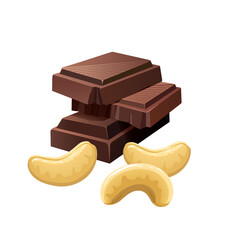 Chocolate slices with cashew nuts. Vector illustration