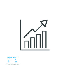 business growth icon. Histogram growing analysis. statistics progress chart. profit increase diagram presentation. outline style editable stroke. vector illustration design on white background. EPS 10