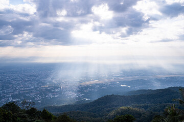 Aerial view of a city Chiang Mai, Thailand, chiang mai airport.