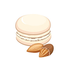 Macaroni cake with almonds on a white background. Vector.