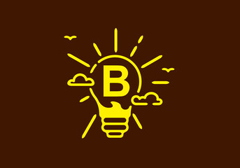 Yellow color of B initial letter in bulb shape with dark background © Adipra