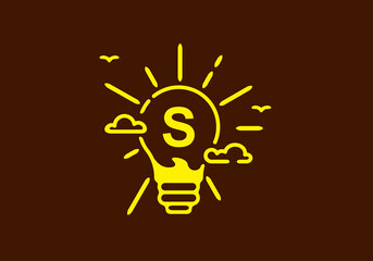 Yellow color of S initial letter in bulb shape with dark background