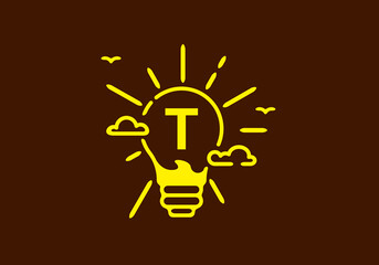 Yellow color of T initial letter in bulb shape with dark background