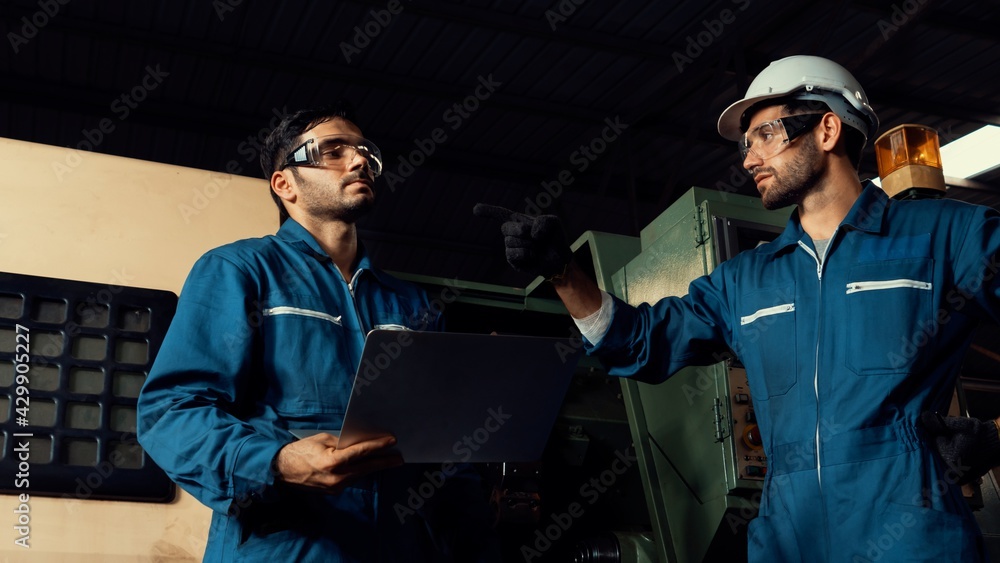 Poster group of skillful factory workers using machine equipment in workshop . industry and engineering peo