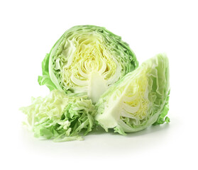 Fototapeta premium Fresh cut cabbage on white background