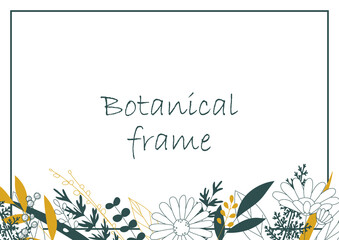 Botanical frame illustration. Invitation or greeting card templates (white background, vector, cut out)
