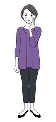 不安になっているおばあさんのイラスト