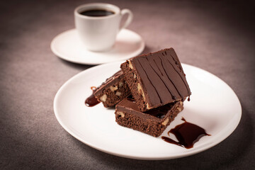 Brownies covered with chocolate