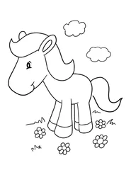 Gordijnen Schattige pony kleurboek pagina vectorillustratie kunst © Blue Foliage