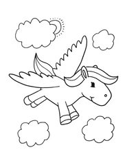 Stickers pour porte Dessin animé Cute Pegasus Coloring Book Page Vector Illustration Art