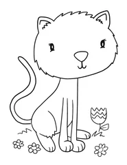 Gordijnen Schattige kat kleurboek pagina vectorillustratie kunst © Blue Foliage