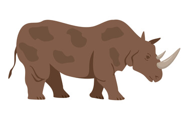Gray rhinoceros in flat cartoon style. Silhouette of a standing rhinoceros. Side view. Happy friendly rhinos. Wild animal. Animal at the zoo. African animals.