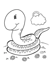 Stickers pour porte Dessin animé Serpent Coloriage Livre Page Vector Illustration Art