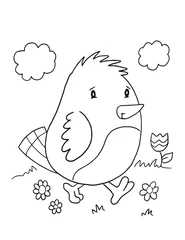 Gordijnen Schattige Baby Vogel Kleurboek Pagina Vector Illustratie Art © Blue Foliage