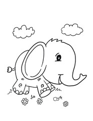 Cute Safari Elephant Coloring Book Page Vector Illustration Art