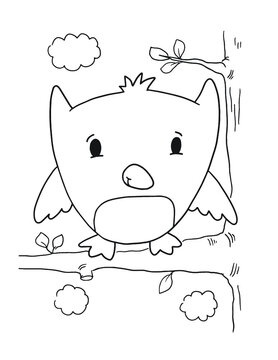 Cute Forest Owl Coloring Book Page Vector Illustration Art