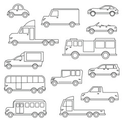 Set Abstract Doodle Elements Hand Drawn Collection Cars Transport Vector Design Style Background Illustration Cartoon Icons