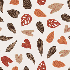 Tropics leaves seampless pattern vector modern. Color beige green, trend ornament
