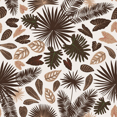 Tropics leaves seampless pattern vector modern. Color beige green, trend ornament