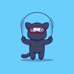 Cute ninja cat playing rope skipping