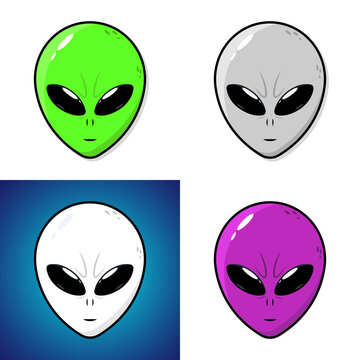 Set Extraterrestrial alien face or head Illustration